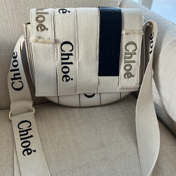 Chloe Handbags - Chloè linen and leather woody messenger bag